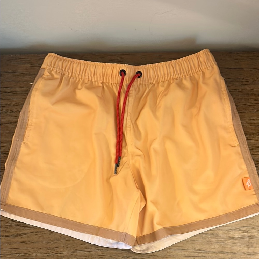 Yellow Swim Shorts with Red Drawstring